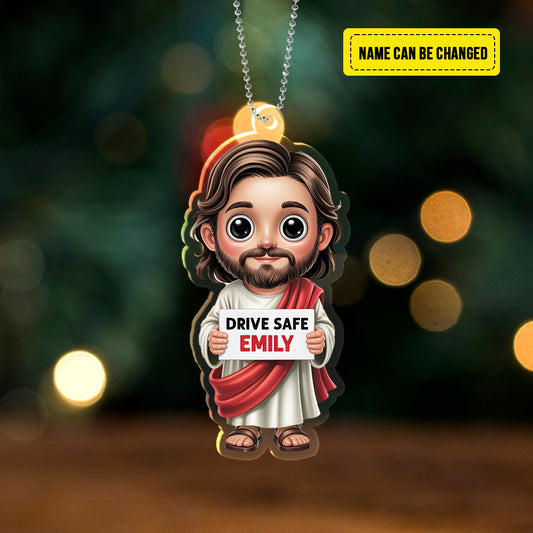 Drive Safe Jesus Car Ornament – Personalized Christian Gift for Drivers