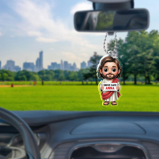Drive Safe Jesus Car Ornament – Personalized Christian Gift for Drivers