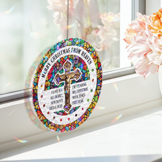 Merry Christmas From Heaven Suncatcher Ornament – Memorial Christmas Window Hanging Gift