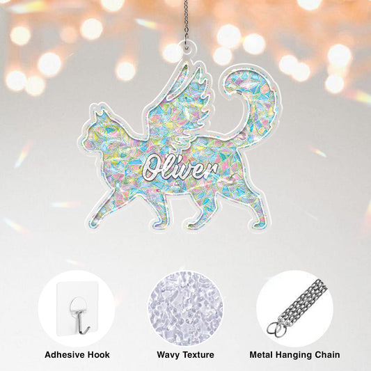 Personalized Memorial Cat Ornament – Angel Wing Holographic Suncatcher