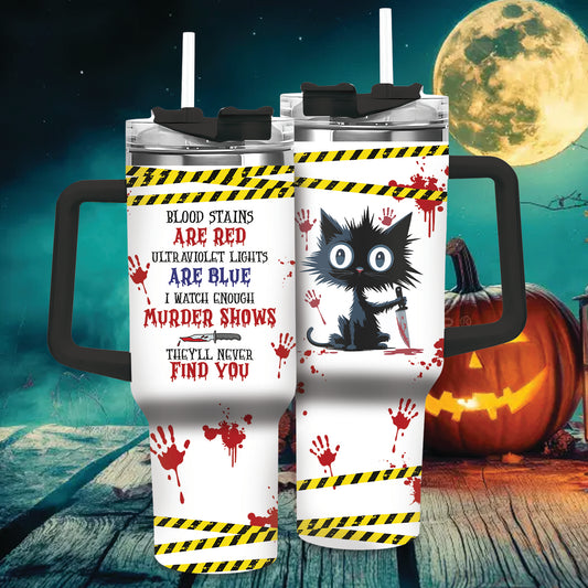 Spooky Murder Shows Cat Tumbler – 20oz Stainless Steel Travel Mug