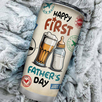 Happy 1st Fathers Day 20oz Tumbler - New Dad Gift - First Fathers Day Best Gifts From Baby Bump Wife - First Time Dad Insulated Stainless Steel Mug