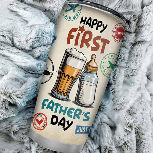 Happy 1st Fathers Day 20oz Tumbler - New Dad Gift - First Fathers Day Best Gifts From Baby Bump Wife - First Time Dad Insulated Stainless Steel Mug