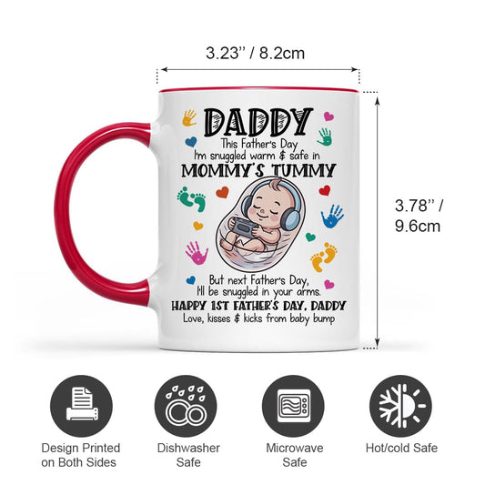 Happy 1st Fathers Day 11oz Accent Mug - New Dad Gift - First Fathers Day Best Gifts From Baby Bump - First Time Dad Present From Wife