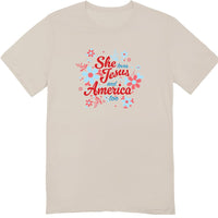 She Loves Jesus and America T-Shirt, Patriotic Faith Design, Women's Short Sleeve, Multiple Colors