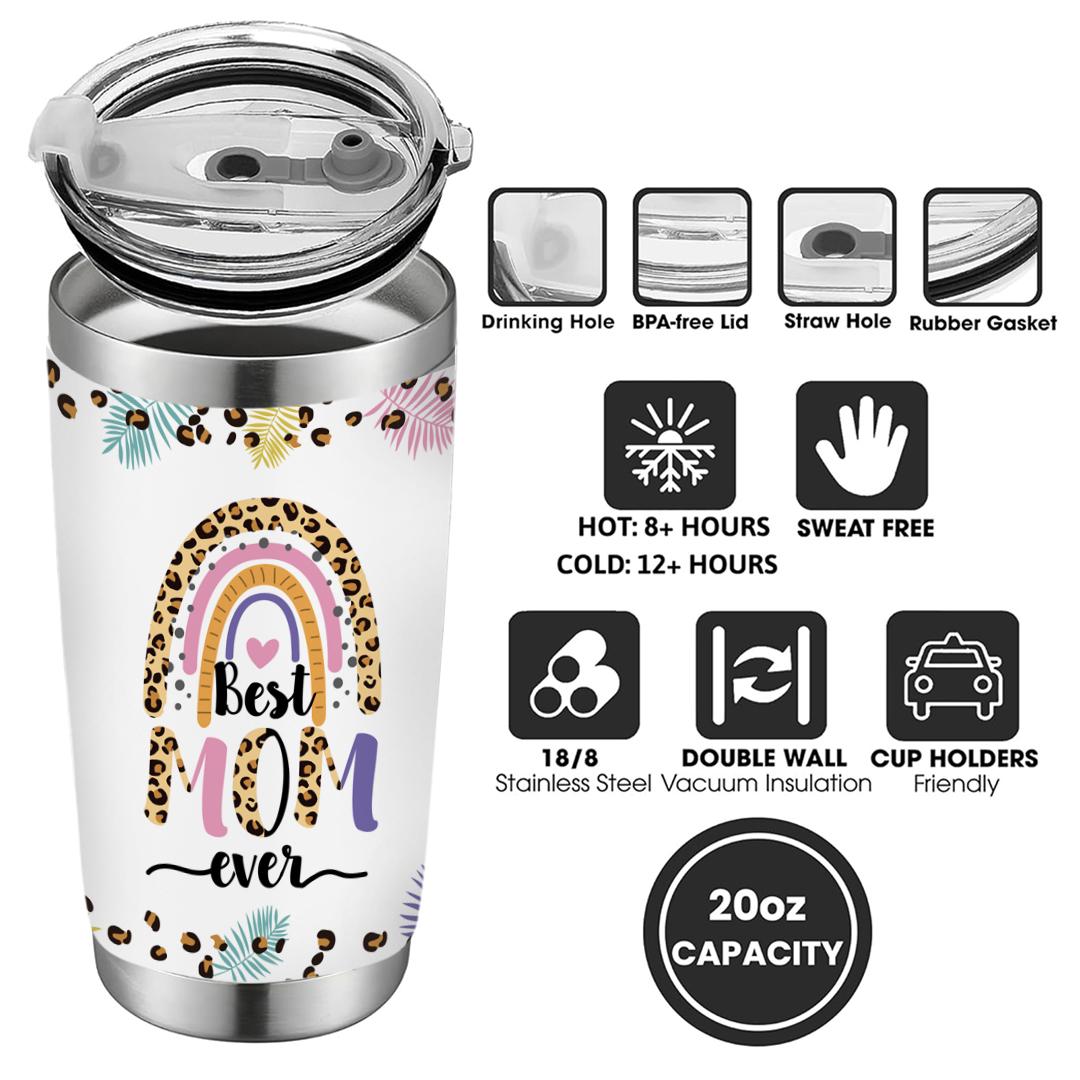 Best Mom Ever Nutrition Facts Cheetah Pattern 20 oz Tumbler - Mama Tumbler Flasks Drinkware - Mother's Day Gift from Son Daughter - Birthday Gift for Mom - Mama Gifts