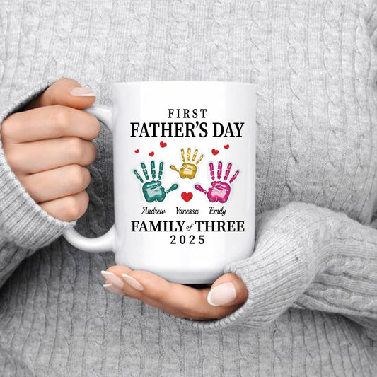 Personalized 3D Inflated Effect Cup For New Dad – Customized Handprint Mug for Family of Three - First Father’s Day Gift Mug 2025