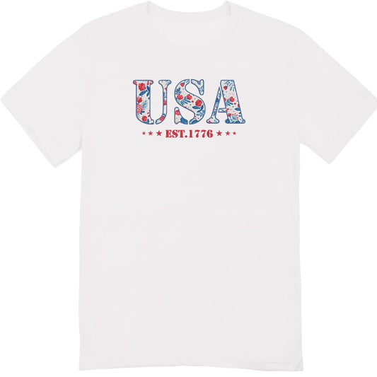 America Fourth of July Embroidered T-Shirt - 4th of July Tee Shirt Embroidery - Patriotic Est 1776 Shirt for Women