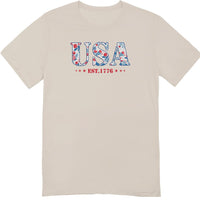 America Fourth of July Embroidered T-Shirt - 4th of July Tee Shirt Embroidery - Patriotic Est 1776 Shirt for Women