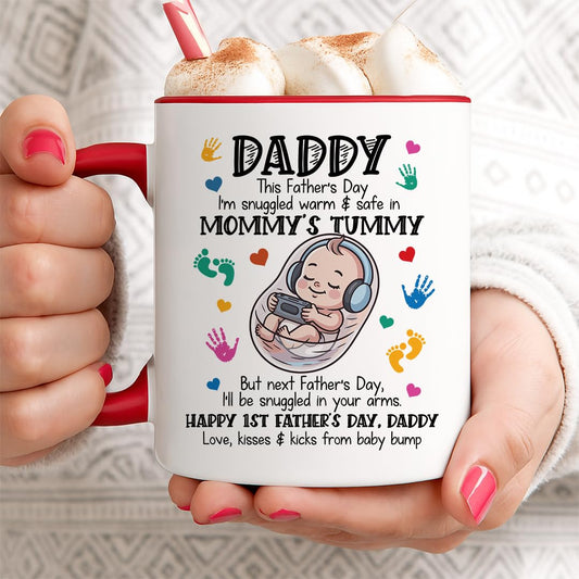 Happy 1st Fathers Day 11oz Accent Mug - New Dad Gift - First Fathers Day Best Gifts From Baby Bump - First Time Dad Present From Wife