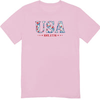 America Fourth of July Embroidered T-Shirt - 4th of July Tee Shirt Embroidery - Patriotic Est 1776 Shirt for Women