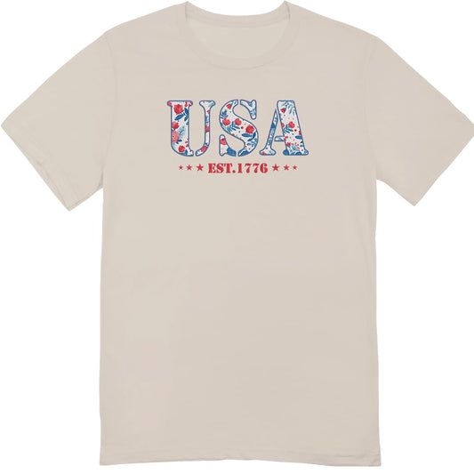 America Fourth of July Embroidered T-Shirt - 4th of July Tee Shirt Embroidery - Patriotic Est 1776 Shirt for Women