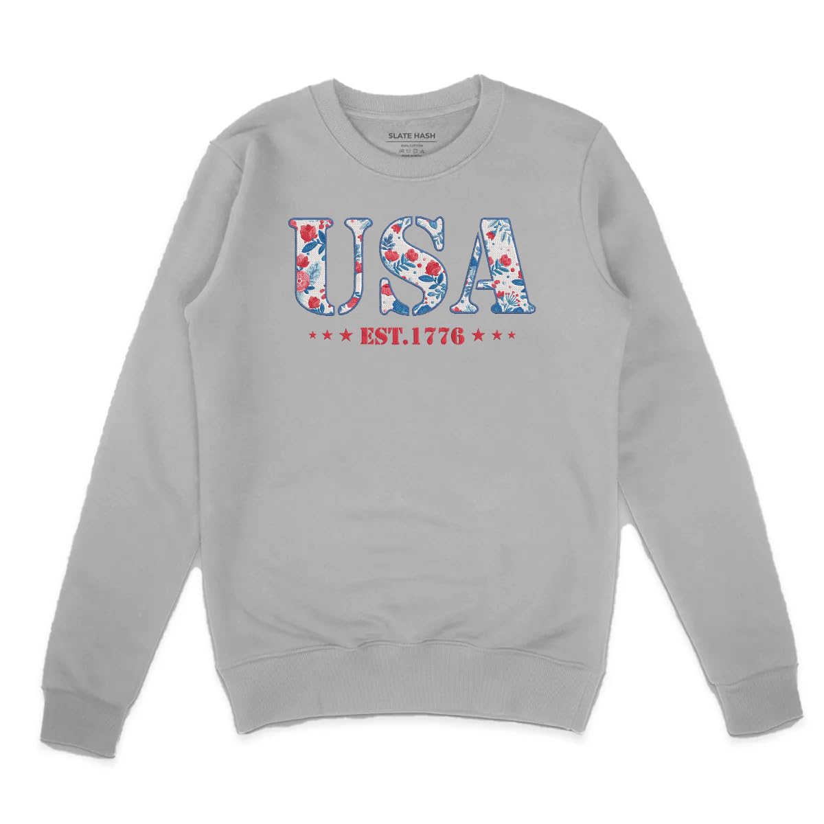 America Fourth of July Embroidered Sweatshirt for Women - 4th of July Shirt Embroidery - Patriotic Est 1776 Shirt for Women