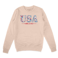 America Fourth of July Embroidered Sweatshirt for Women - 4th of July Shirt Embroidery - Patriotic Est 1776 Shirt for Women