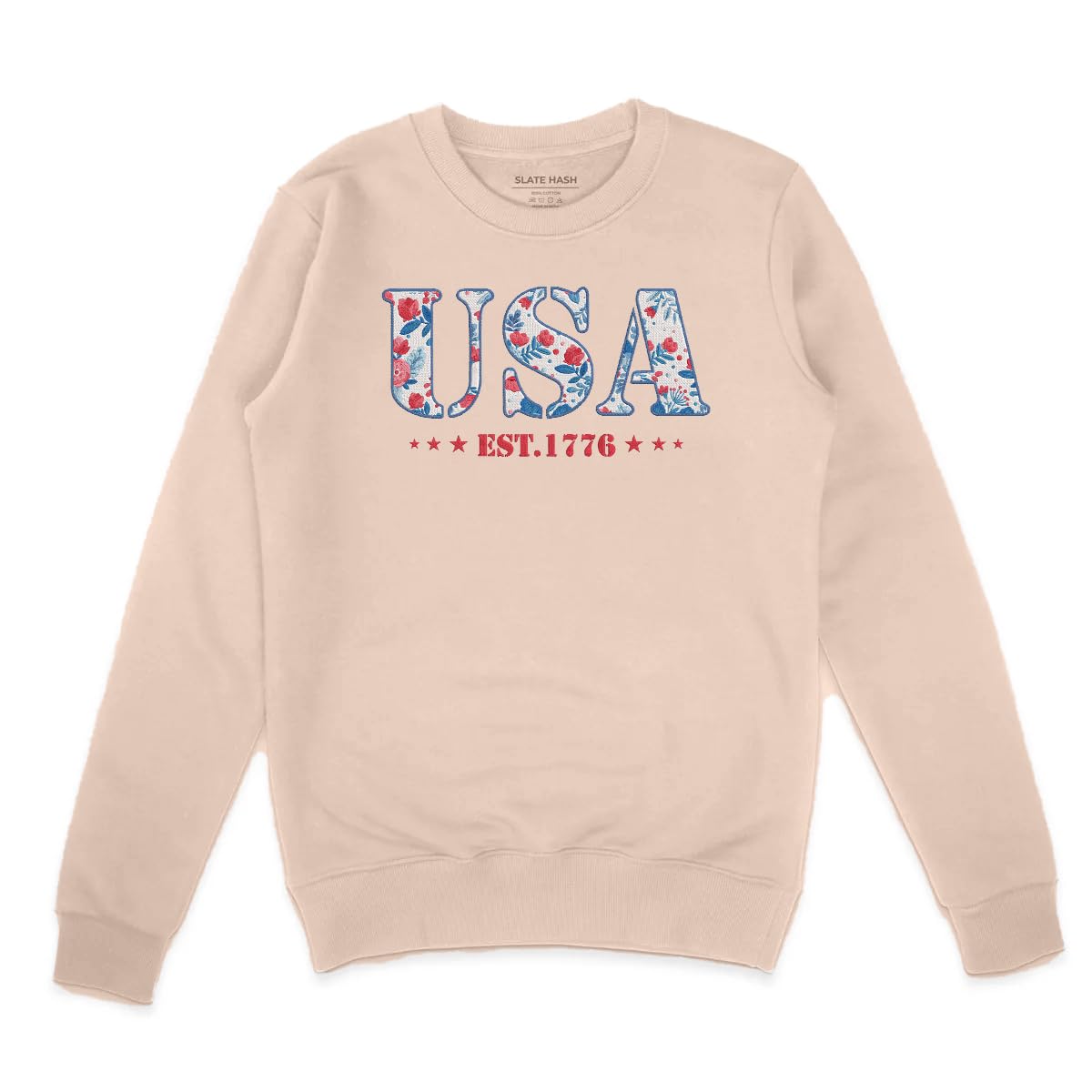 America Fourth of July Embroidered Sweatshirt for Women - 4th of July Shirt Embroidery - Patriotic Est 1776 Shirt for Women