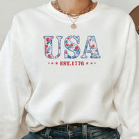 America Fourth of July Embroidered Sweatshirt for Women - 4th of July Shirt Embroidery - Patriotic Est 1776 Shirt for Women