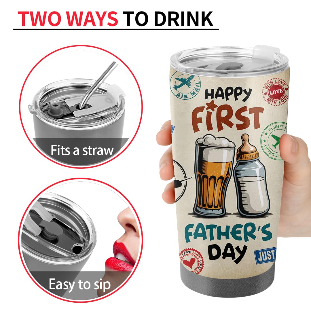 Happy 1st Fathers Day 20oz Tumbler - New Dad Gift - First Fathers Day Best Gifts From Baby Bump Wife - First Time Dad Insulated Stainless Steel Mug