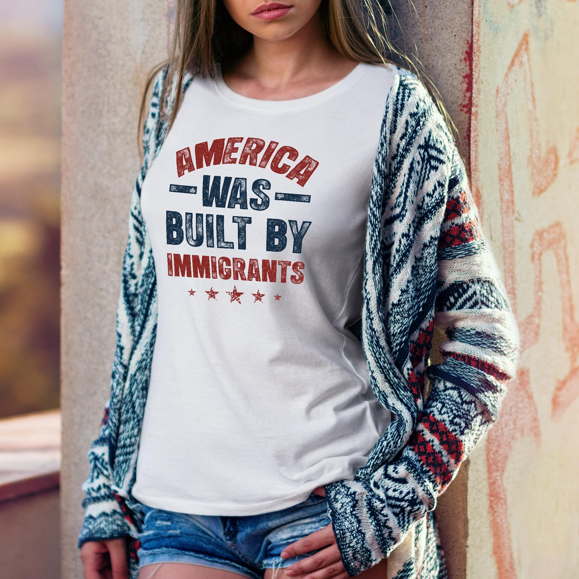 America was Built by Immigrants Bright T-Shirt - Support Immigrants - No Kings Tee Shirt - Social Justice Human Rights Shirt