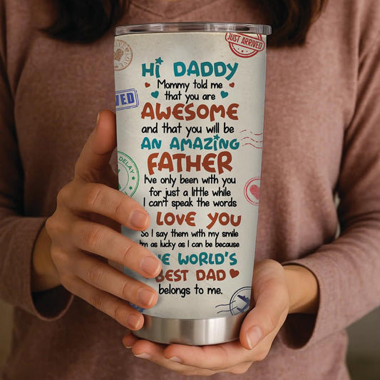 Happy 1st Fathers Day 20oz Tumbler - New Dad Gift - First Fathers Day Best Gifts From Baby Bump Wife - First Time Dad Insulated Stainless Steel Mug
