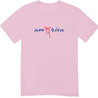 America 4th of July Bow Printed 2-Sided T-Shirt - Daisy Fourth of July Tee Shirt for Women
